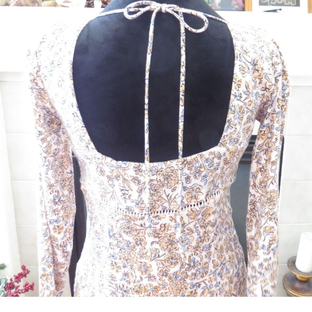 Free People Women's Boheme Floral Mini Dress Square Neck Boho Ivory 4 EUC - Picture 4 of 11